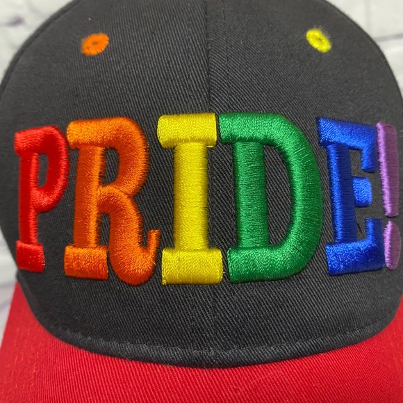 Sogo Sports Hat Cap Strap Back Black Red PRIDE! Puff Embroidered Rainbow Color - Picture 6 of 9